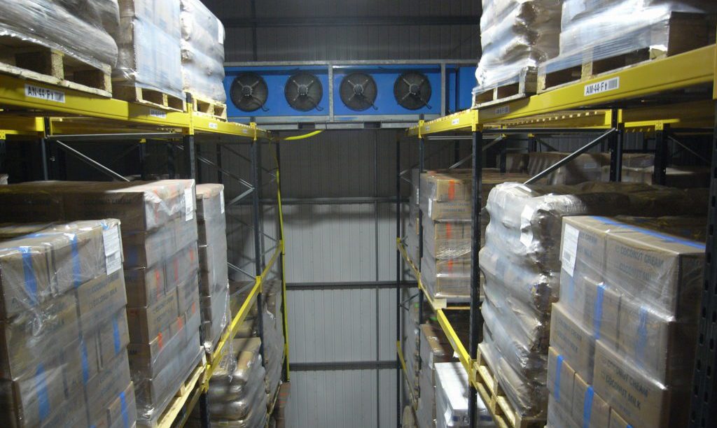 Cooler for warehouse air conditioning can be fitted onto racking to maintain clear workspace