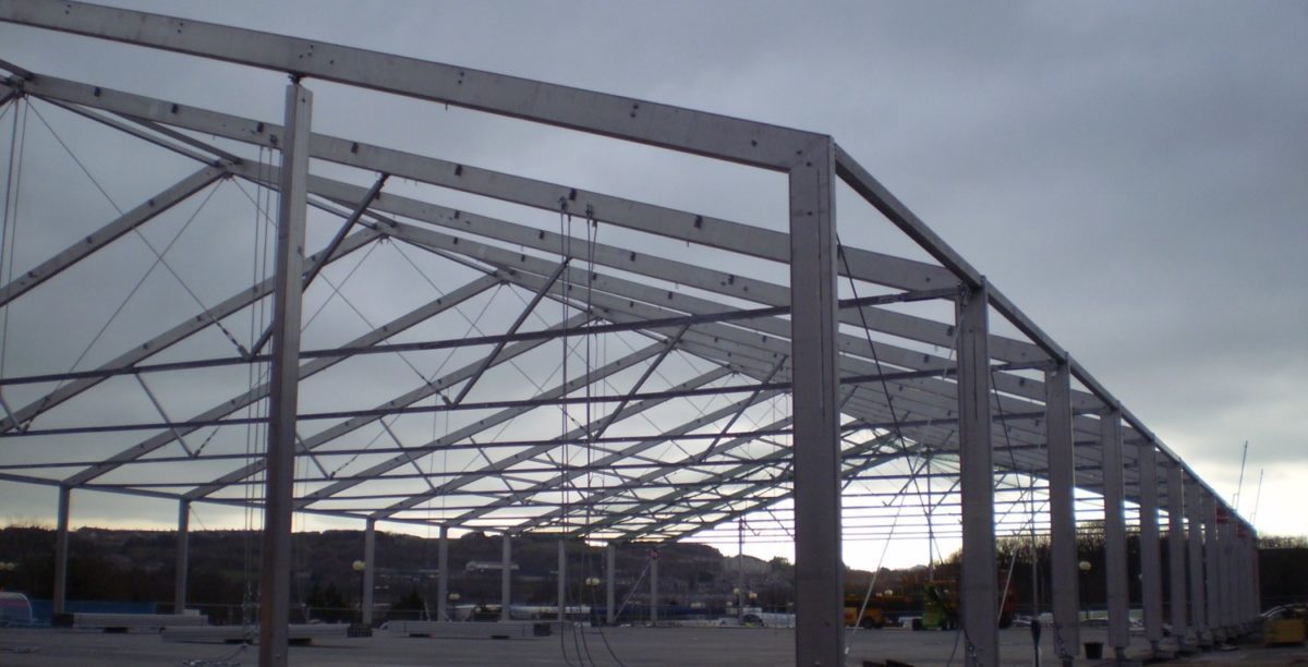 A temporary building under construction
