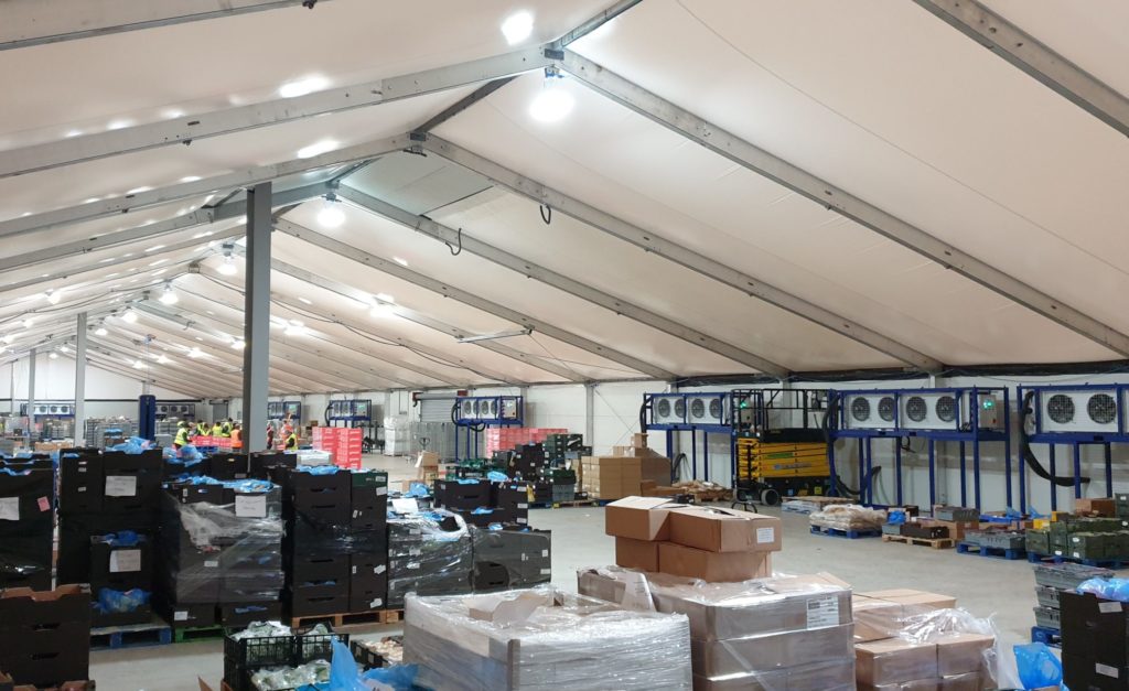 Temporary coldstore building for food packaging