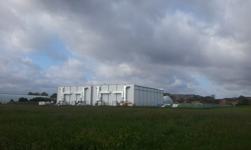 A Temporary building sports facility built near london. A complete HVAC overlay system was installed on the site