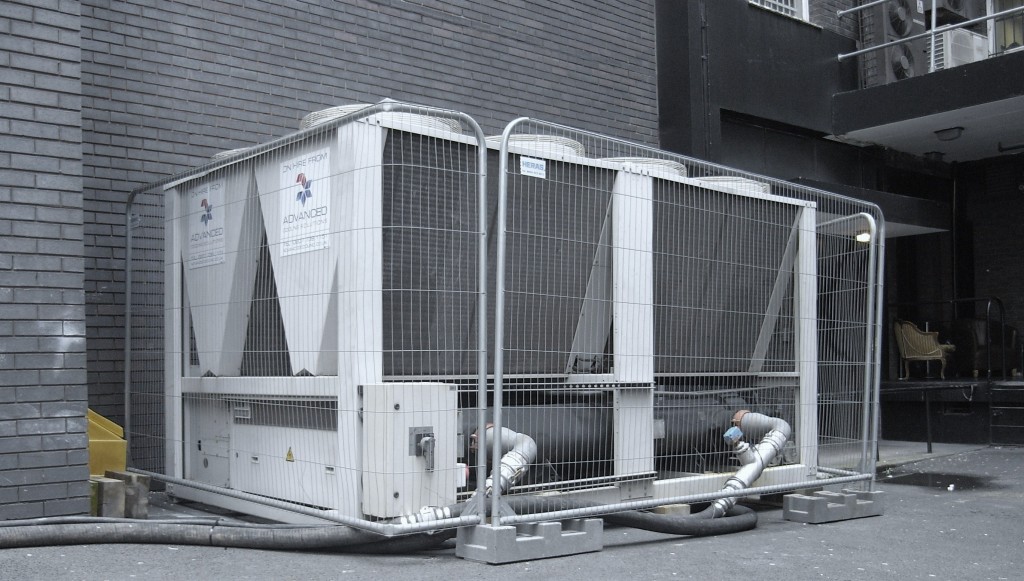 a 300kw chiller on hire at an office block in london