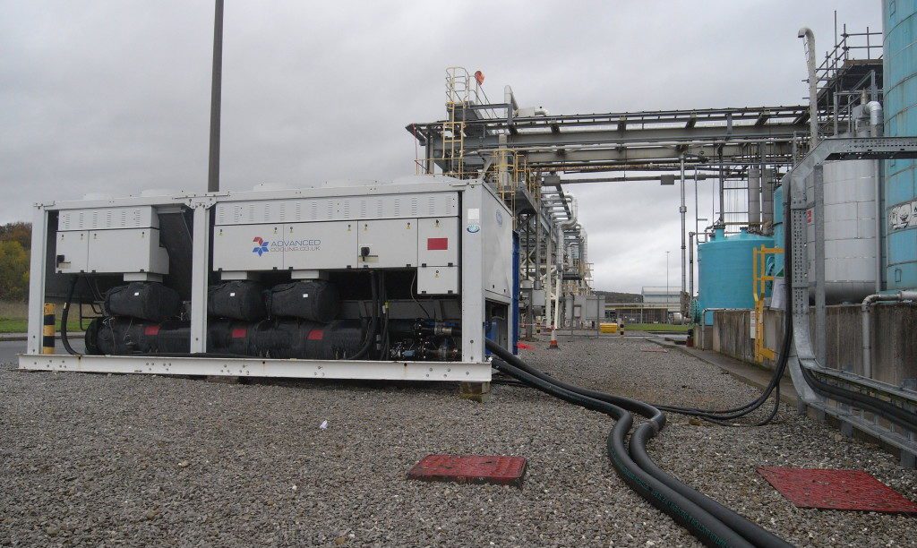 A 700kw carrier process cooling hire chiller installed to maintain chemical reactor cooling