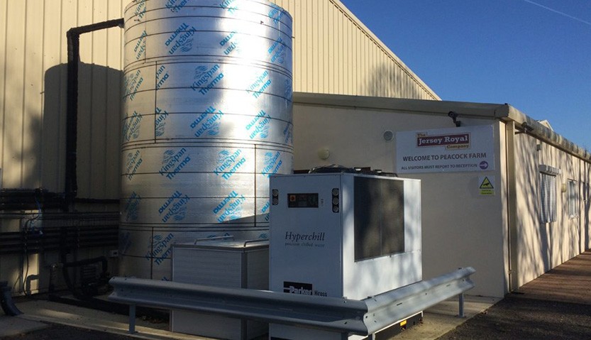 process chiller water hire- a 70kw chiller and buffer tank installed in Jersey for potato cooling