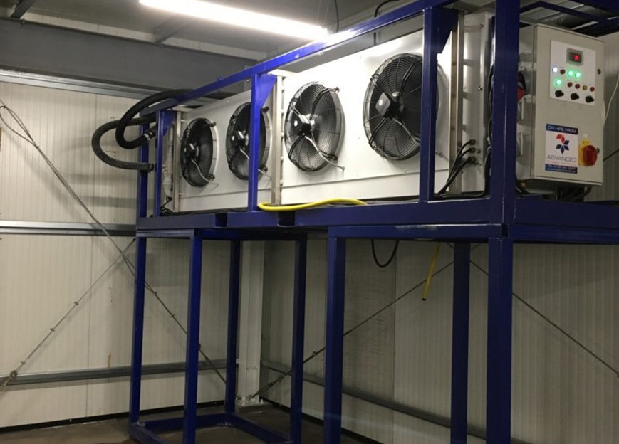 A 50kw temporary low temperature ahu installed into a cold store in Scotland. For a fish market operation
