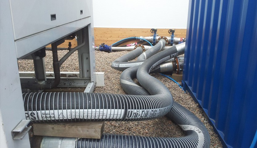 Chilled water hose and ancillary equipment installed to a temporary building event HVAC overlay project.
