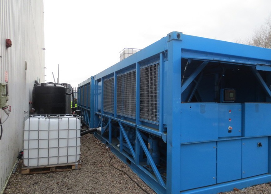 Temporary 500kw chiller hire for a glycol cooling system servicing temporary coldstore cooling