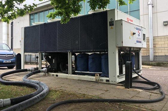 A 400kw process cooling temporary chiller hire installed at a manufacturing factory
