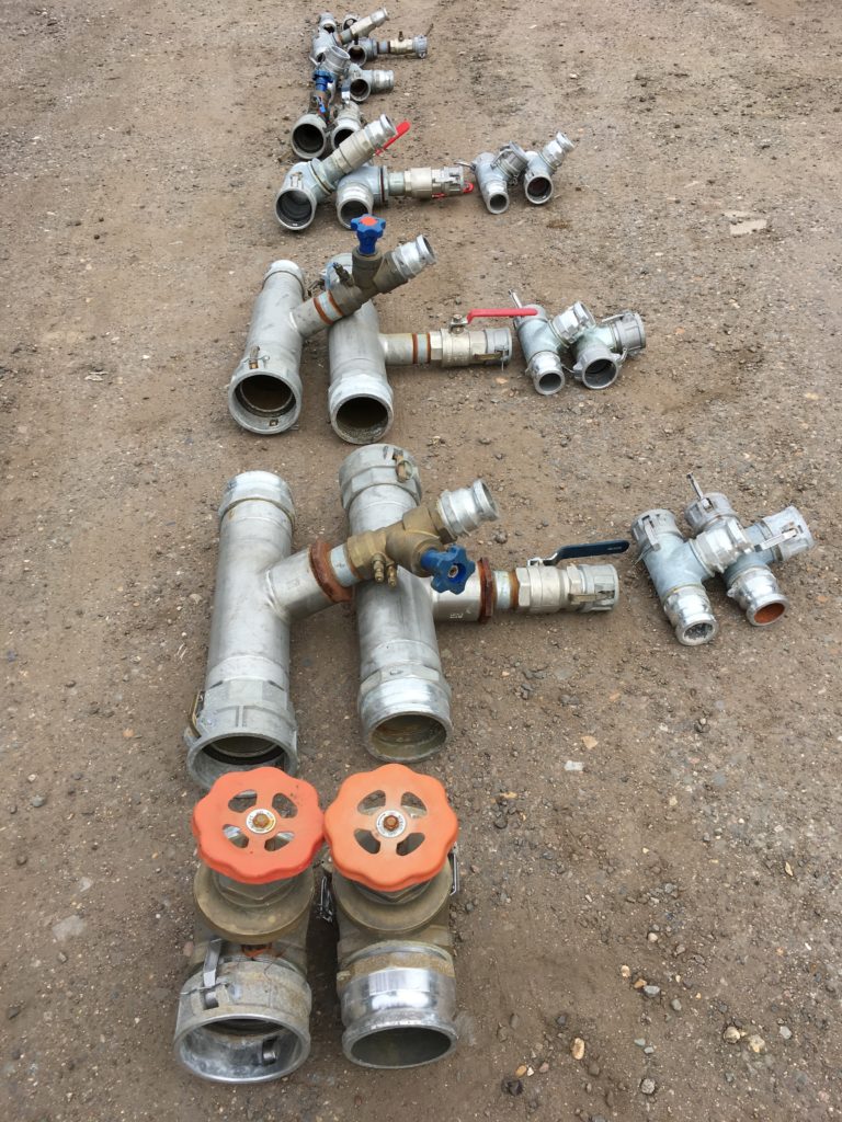 A set of temporary chilled water fittings for camloc hose hire