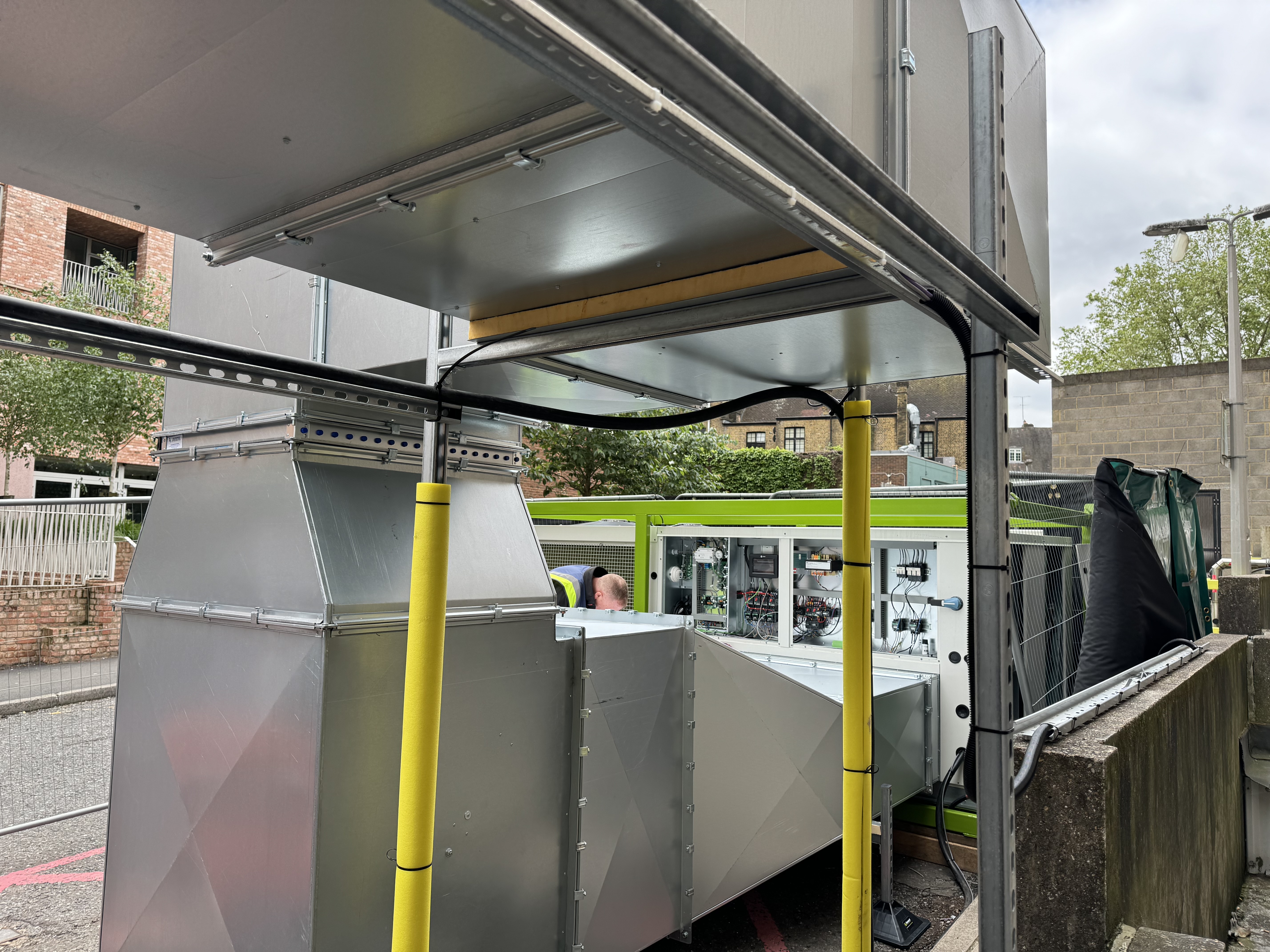 The completed ventilation system including the unit and hard ductwork.