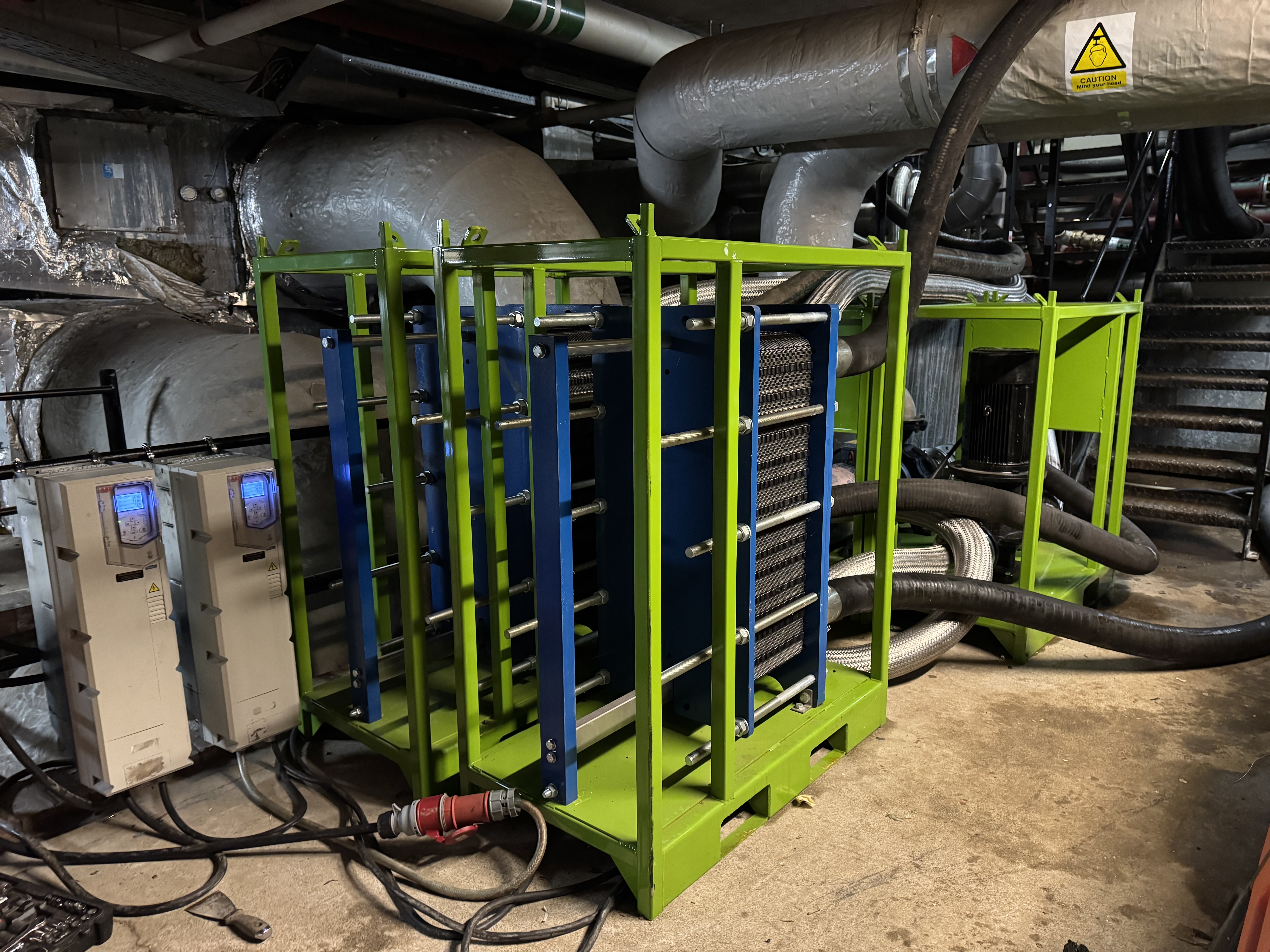 2x 500kw plate heat exchangers fitted into a customers plant room for air conditioning application